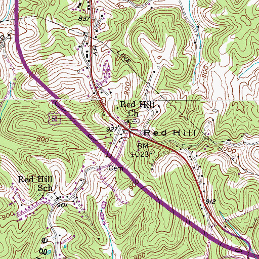Topographic Map of Red Hill, WV