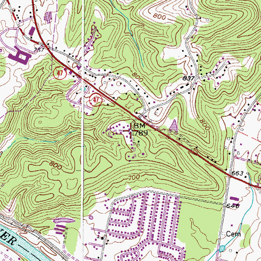 Topographic Map of Valley View Acres, WV