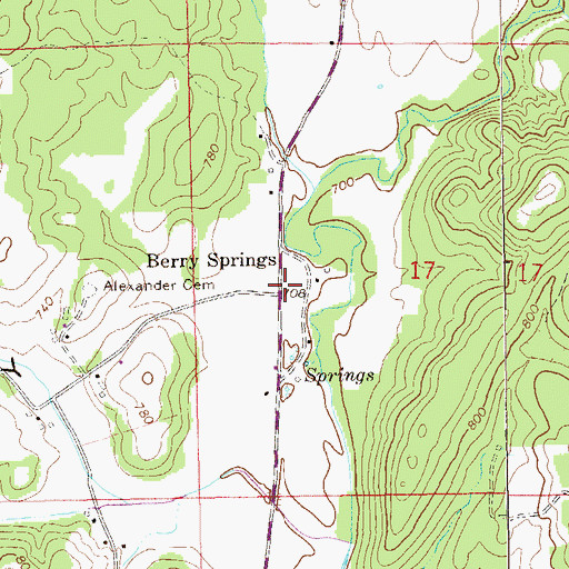 Topographic Map of Berry Springs, AL