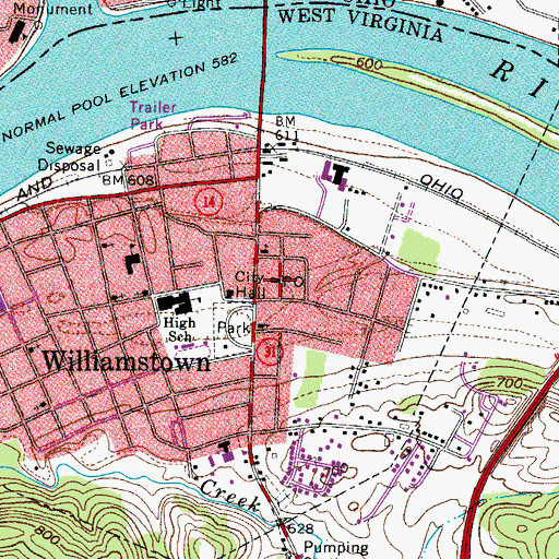 Topographic Map of Williamstown Post Office, WV