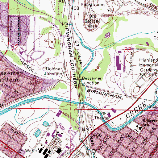 Topographic Map of Bessemer Junction, AL