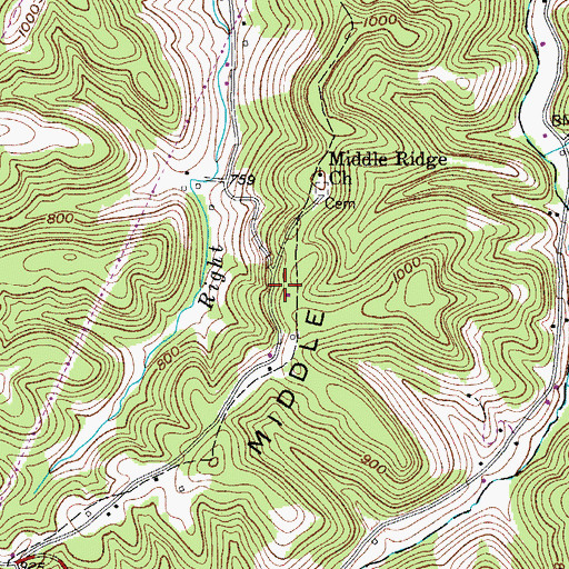 Topographic Map of Middle Ridge School (historical), WV