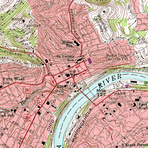 Topographic Map of Fairmont, WV