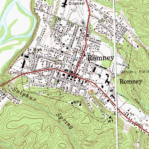Topographic Map of Romney, WV