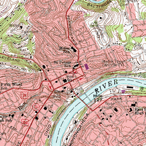 Topographic Map of Fairmont Post Office, WV
