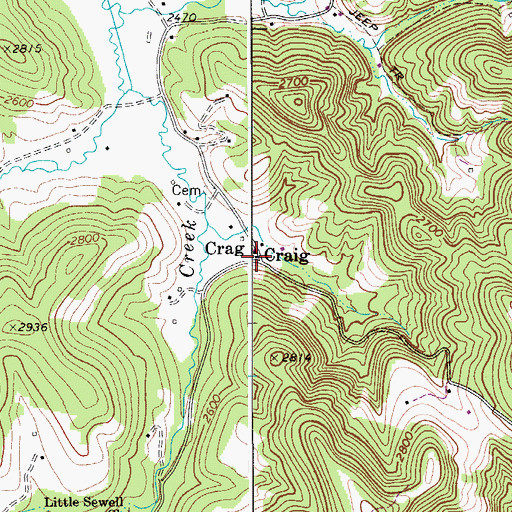 Topographic Map of Crag, WV