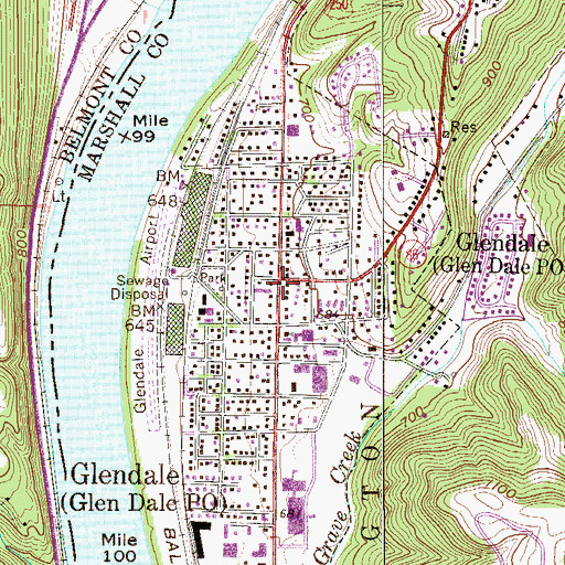 Topographic Map of Glendale, WV
