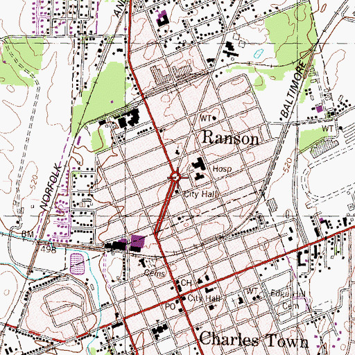 Topographic Map of Ranson, WV