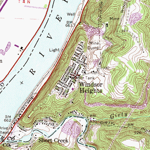 Topographic Map of Windsor Heights, WV
