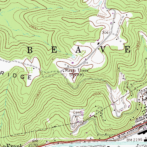 Topographic Map of WVAR Radio Tower (Sturgeon Bay), WV