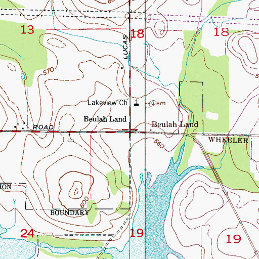 Topographic Map of Beulah Land, AL