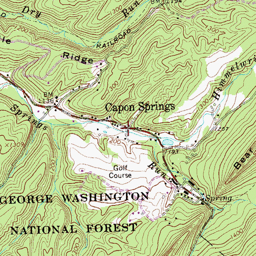 Topographic Map of Capon Springs, WV