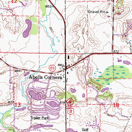 Topographic Map of Abells Corners, WI