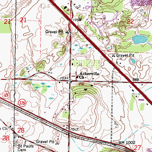 Topographic Map of Ackerville Church, WI