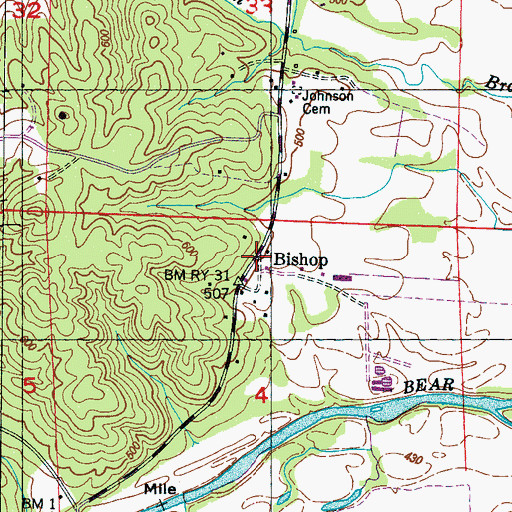 Topographic Map of Bishop, AL