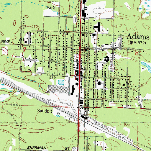 Topographic Map of Adams, WI