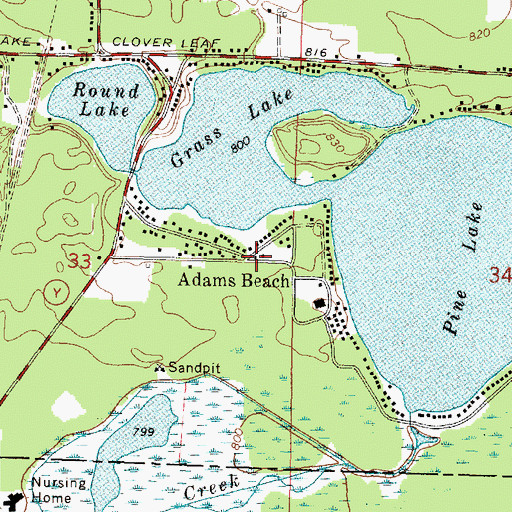 Topographic Map of Adams Beach, WI
