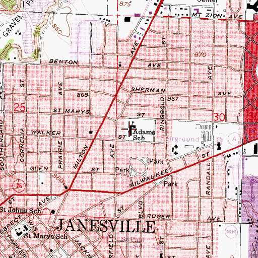 Topographic Map of Adams Elementary School, WI
