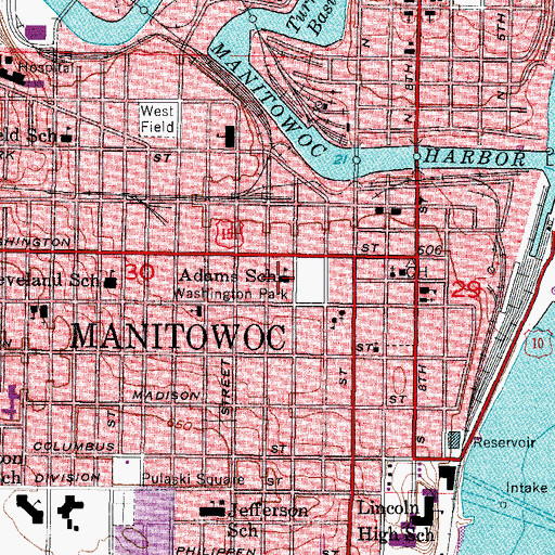 Topographic Map of Adams School, WI