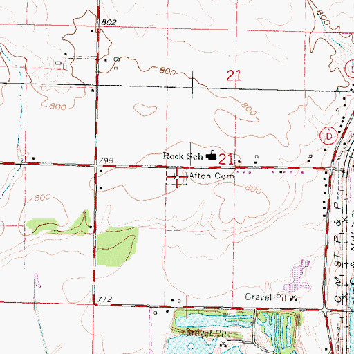 Topographic Map of Afton Cemetery, WI