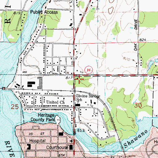 Topographic Map of Ainsworth School, WI