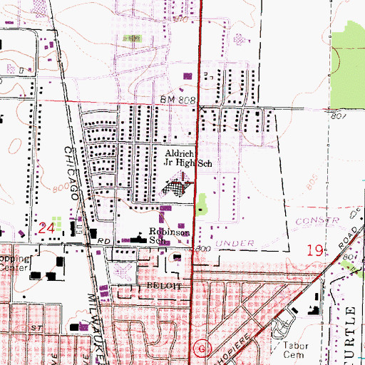 Topographic Map of Aldrich Middle School, WI