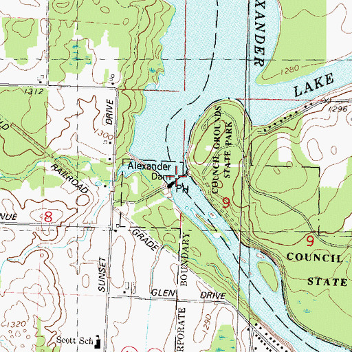 Topographic Map of Alexander Dam, WI