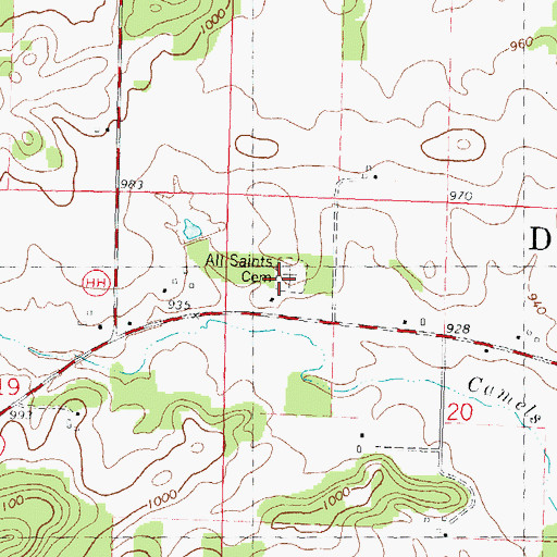 Topographic Map of All Saints Cemetery, WI