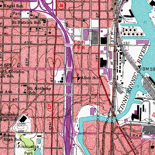Topographic Map of Allen School, WI