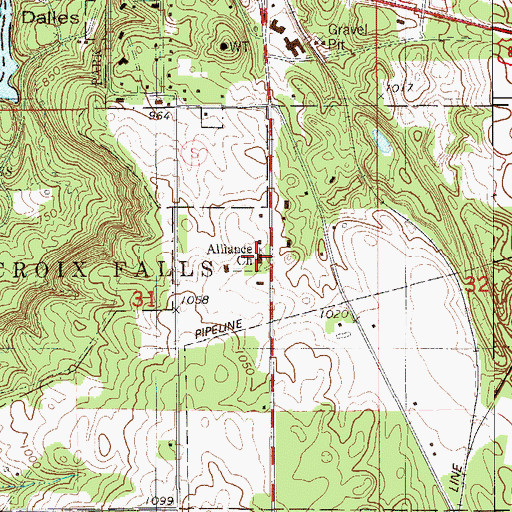 Topographic Map of Alliance Church of the Valley, WI