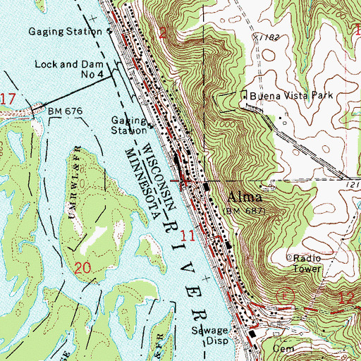 Topographic Map of Alma, WI