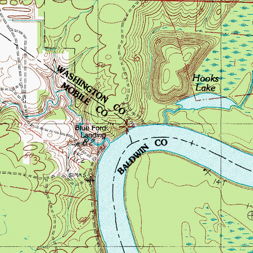 Topographic Map of Blue Ford Landing, AL