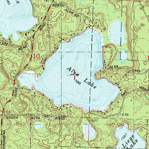 Topographic Map of Alva Lake, WI