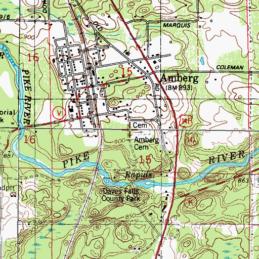 Topographic Map of Amberg Cemetery, WI