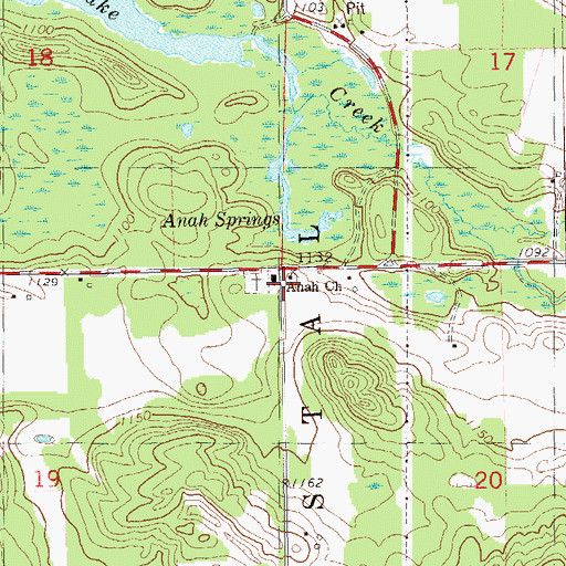 Topographic Map of Anah Church, WI