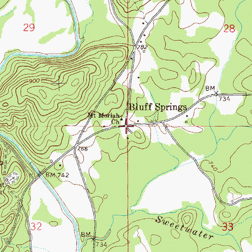 Topographic Map of Bluff Springs, AL