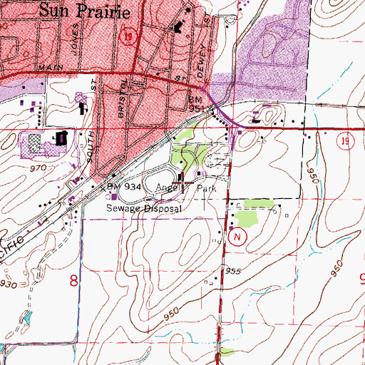 Topographic Map of Angel Park, WI