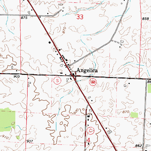 Topographic Map of Angelica, WI