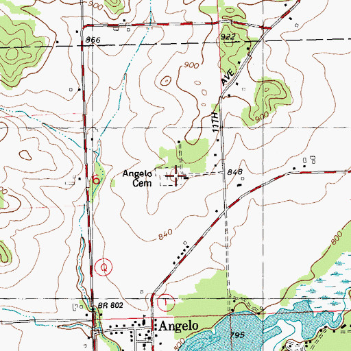 Topographic Map of Angelo Cemetery, WI