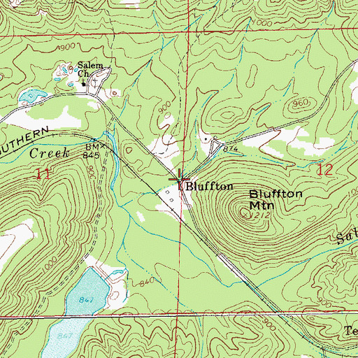 Topographic Map of Bluffton, AL