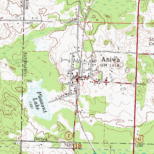 Topographic Map of Aniwa, WI