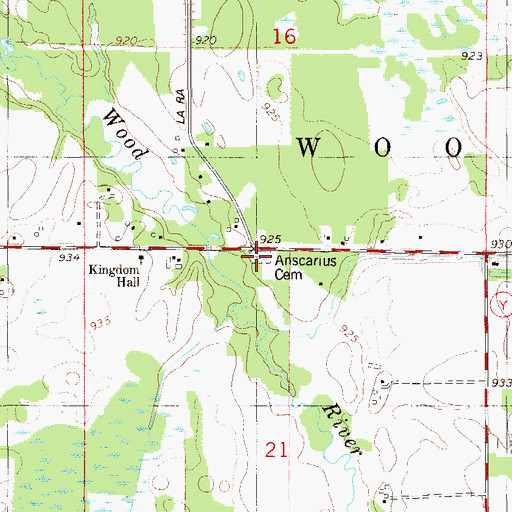 Topographic Map of Anscarius Cemetery, WI