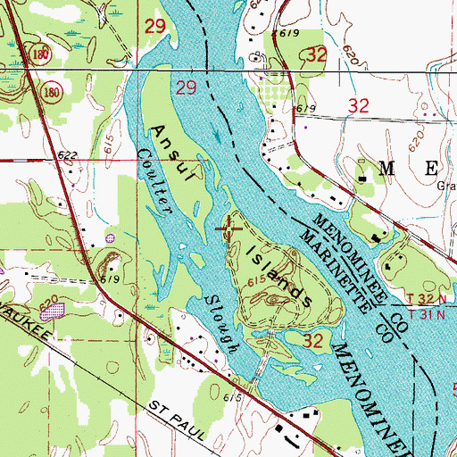 Topographic Map of Ansul Islands, WI