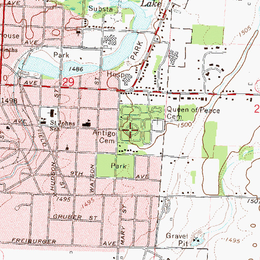 Topographic Map of Antigo Cemetery, WI