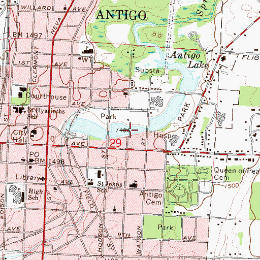 Topographic Map of Antigo Lake, WI