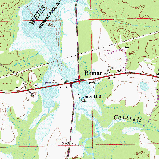 Topographic Map of Bomar, AL