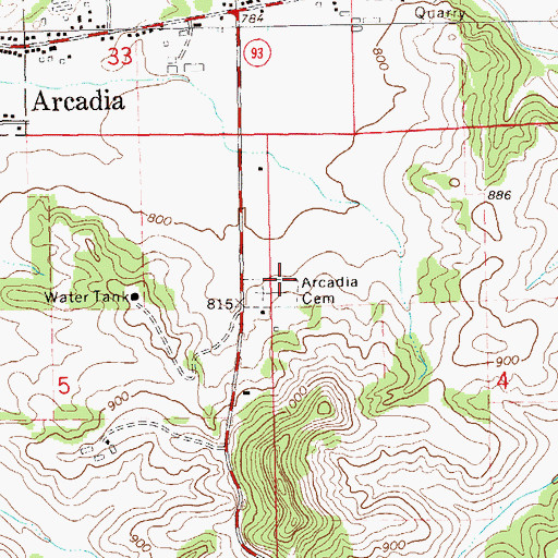 Topographic Map of Arcadia Cemetery, WI