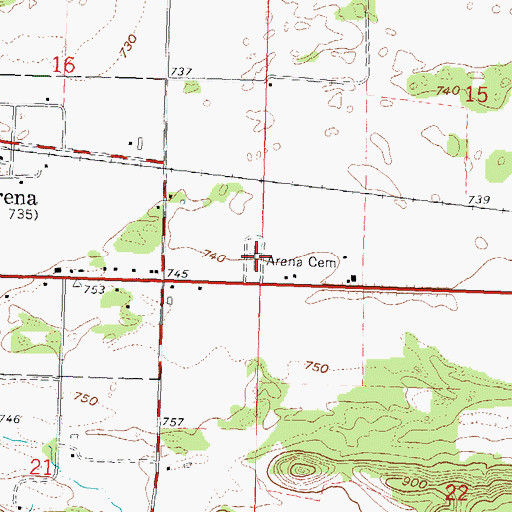 Topographic Map of Arena Cemetery, WI
