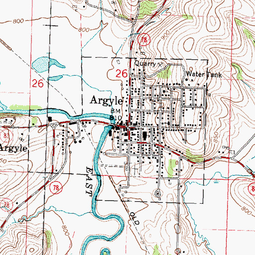 Topographic Map of Argyle, WI