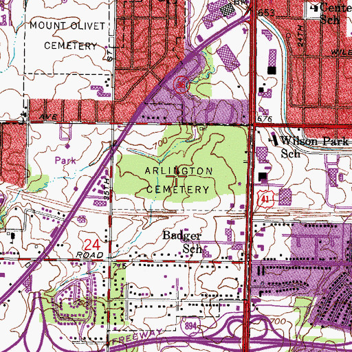 Topographic Map of Arlington Cemetery, WI